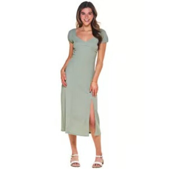 Madden Girl Sage Green Side Slit Peasant Dress Large - NEW - Picture 1 of 11